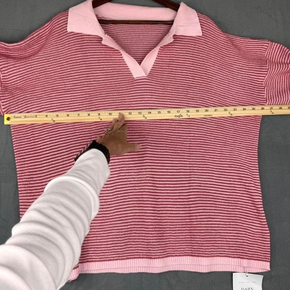 Pink Striped Polo Shirt & Shorts Set Women's Matching Preppy Lounge Outfit